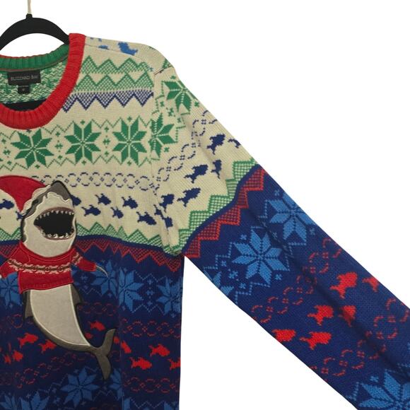 Blizzard Bay Ugly Christmas Shark Funny Sweater Cute Holiday Crewneck Men's M - Picture 4 of 7